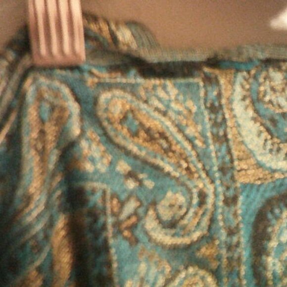 Teal Paisley Pashmina Silk Blend Scarf Shawl Wrap Boho Fringe 60โ - Picture 6 of 7